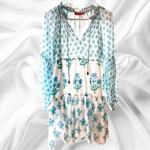 Stunning Oliphant White and Blue Patterned Dress